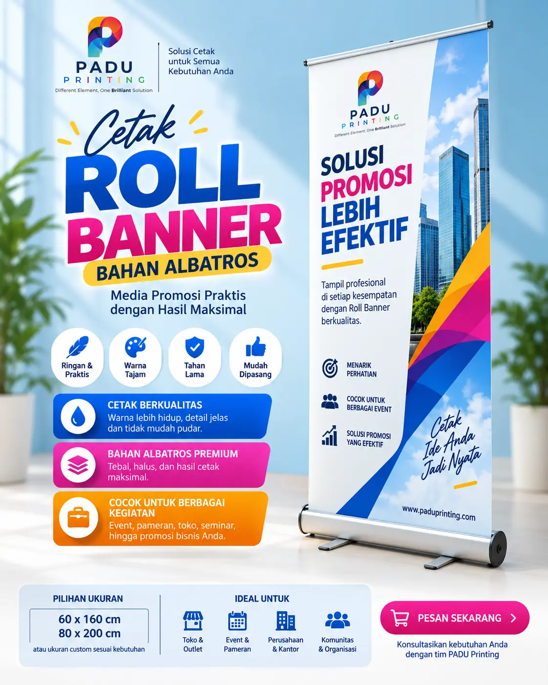 Cetak Roll Banner Bahan Albatros - PADU Printing